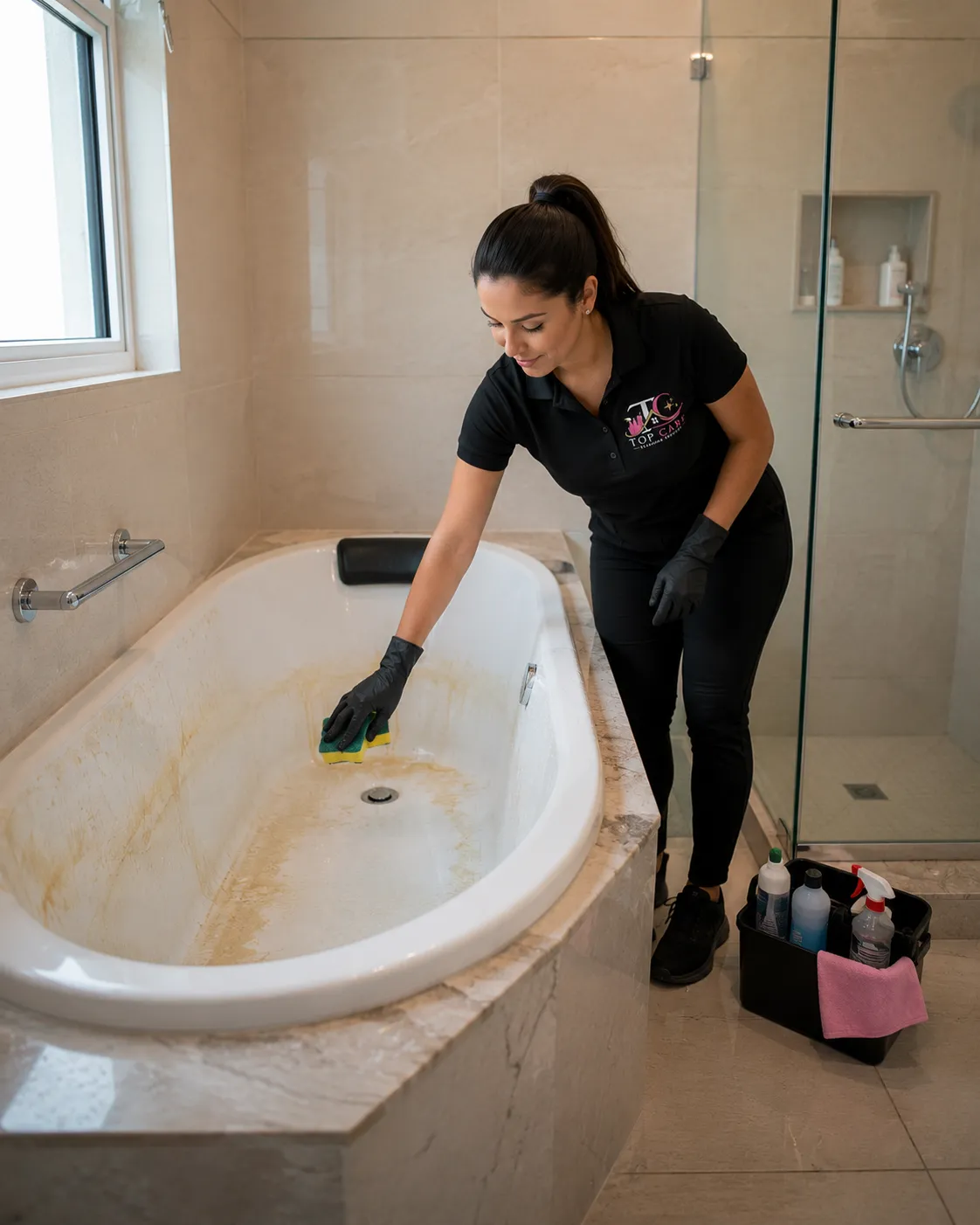 Top Care cleaning professional deep-cleaning a bathtub
